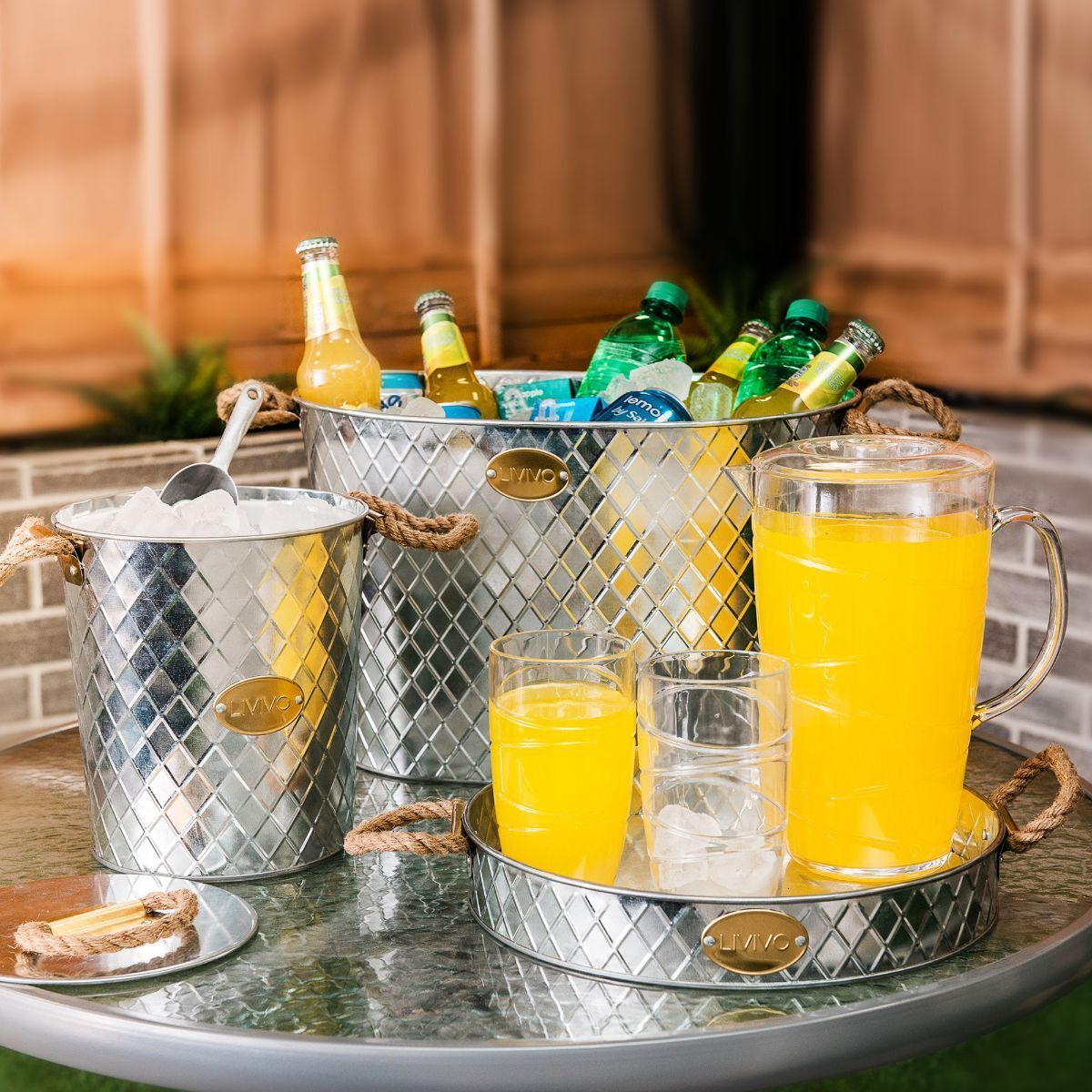 Verzinktes Eiskübel- und Serviertablett-Set 