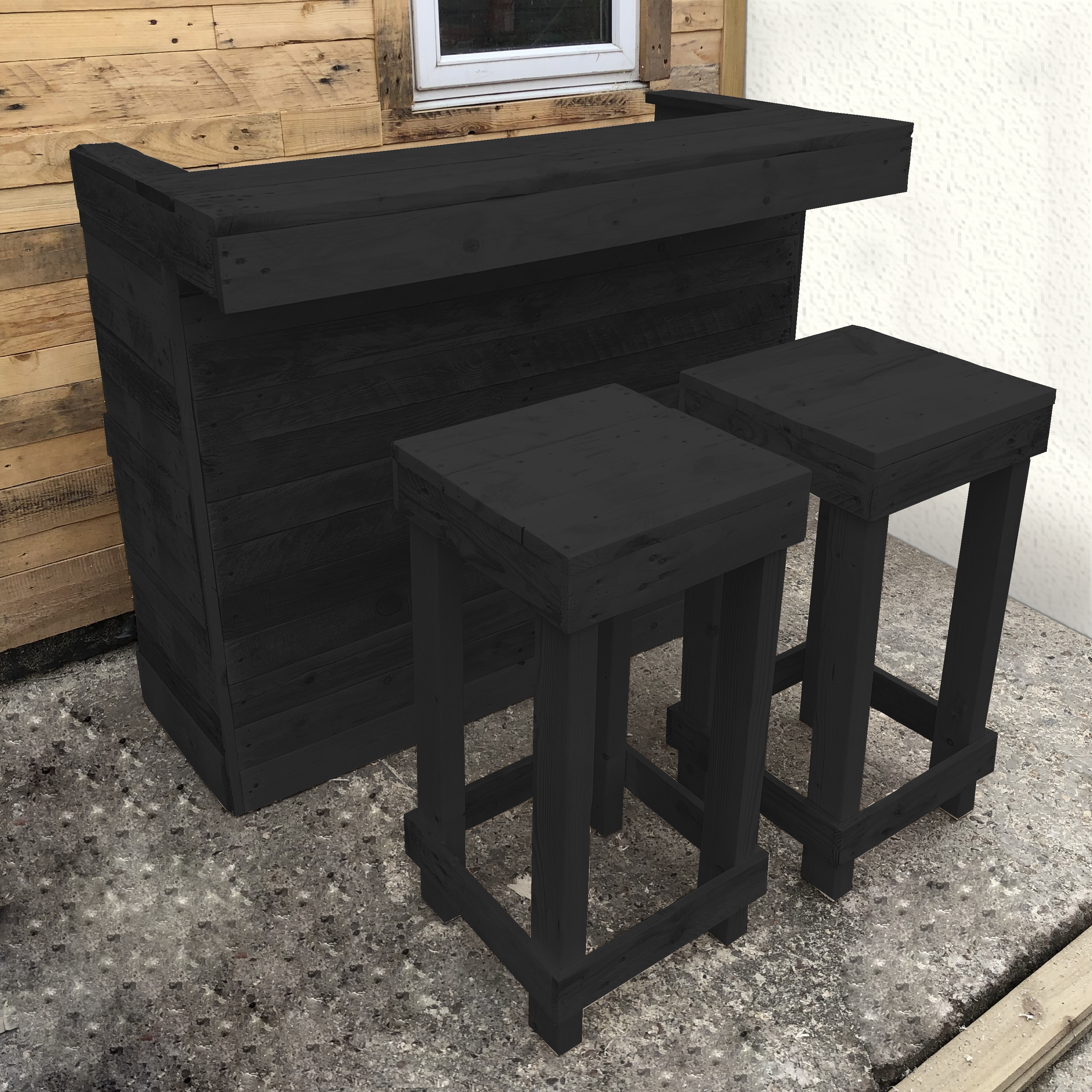 Rustic Wooden Bar & Bar Stools Set - Includes LED's-Bar Table-ReclaimedBarware-Black-PorterBars
