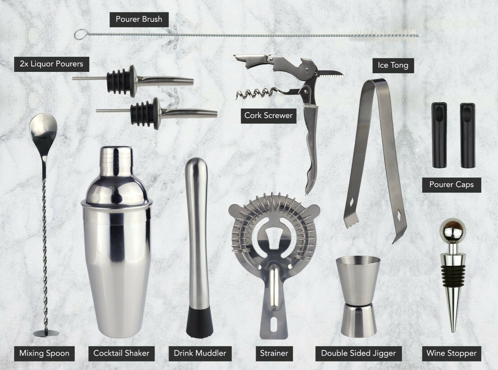 14pc stainless steel cocktail shaker set