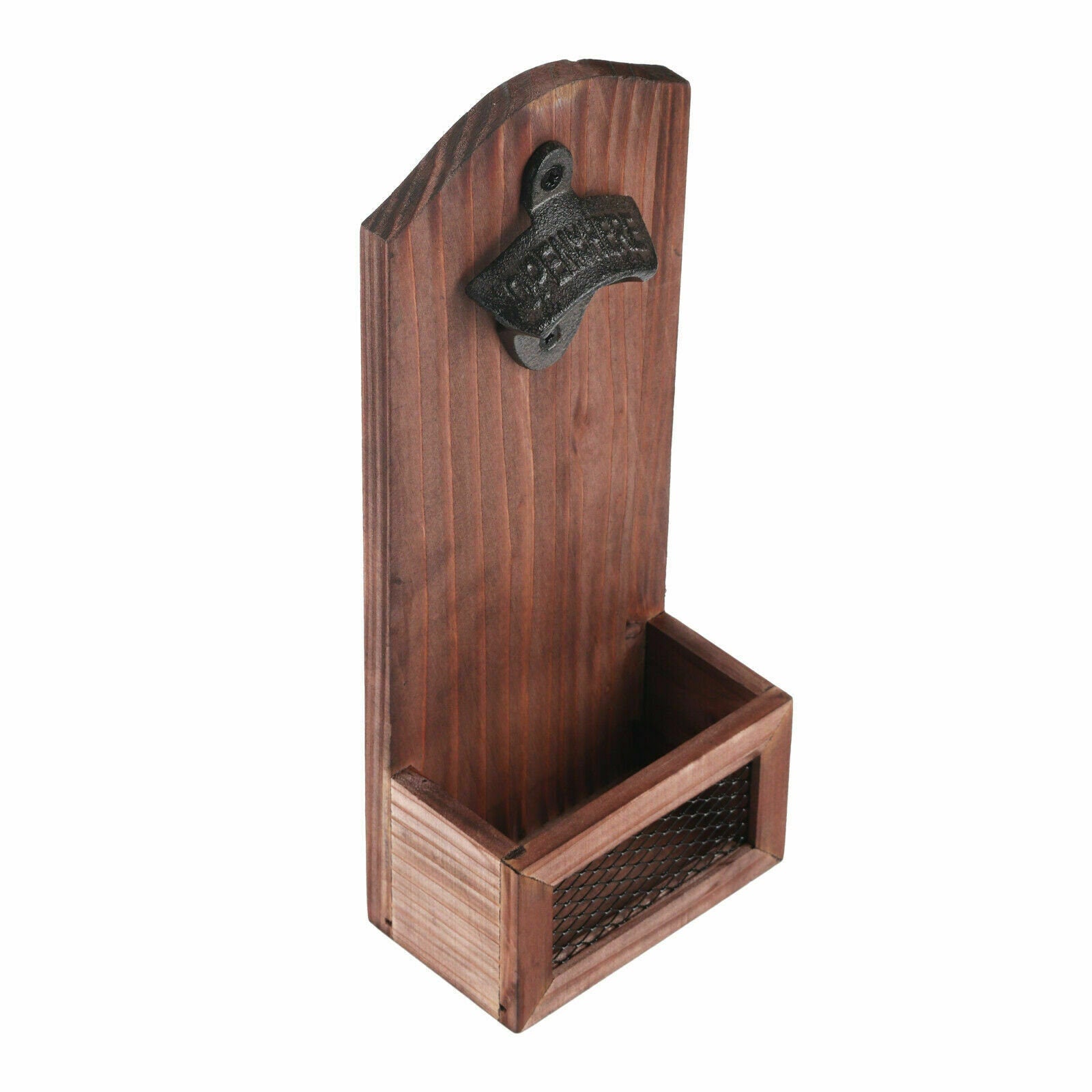 Retro Rustic Wooden Bottle Opener Gadget with Cap Catcher.