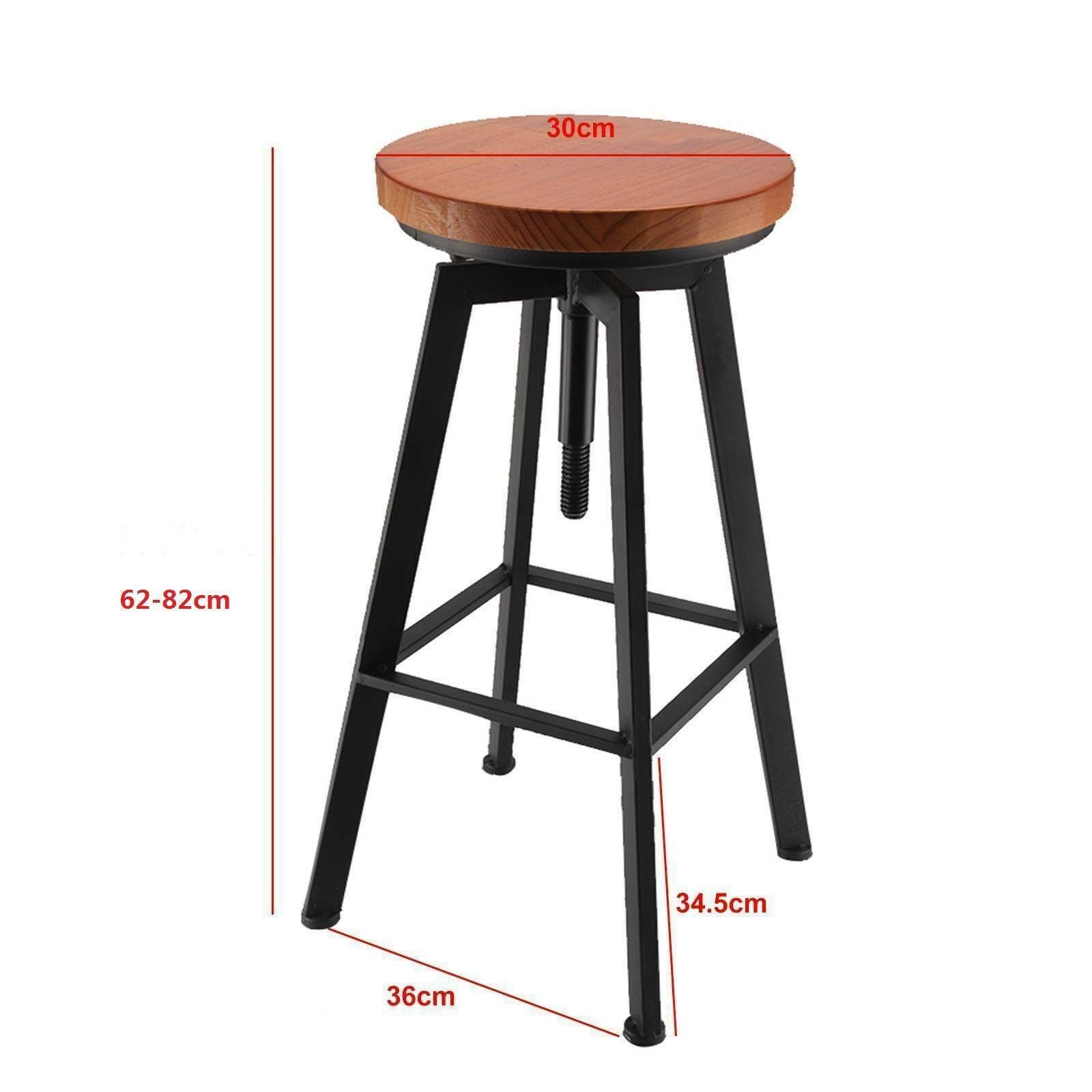 2x Vintage Industrial Bar Stools Chair Retro Kitchen Counter Wooden Seat Pub.
