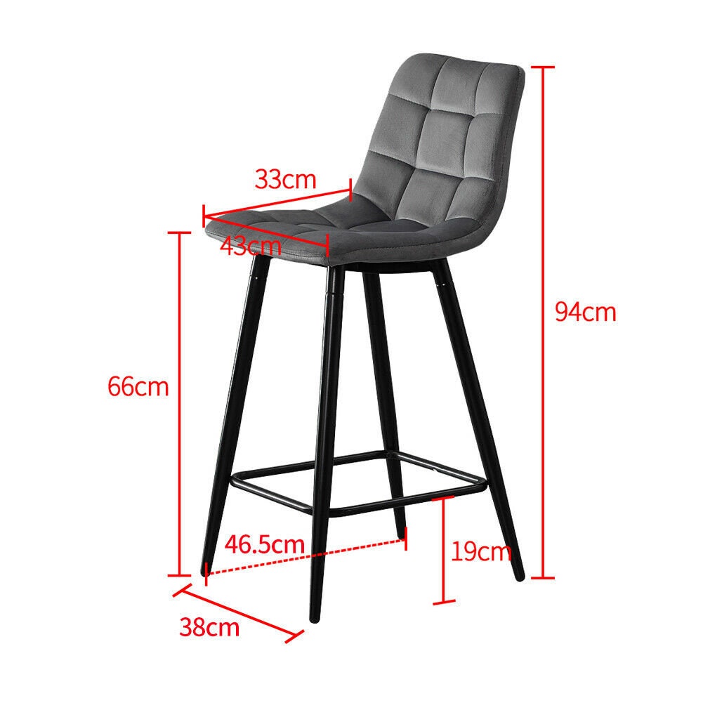 Set of 2 Grey Velvet Bar Stools