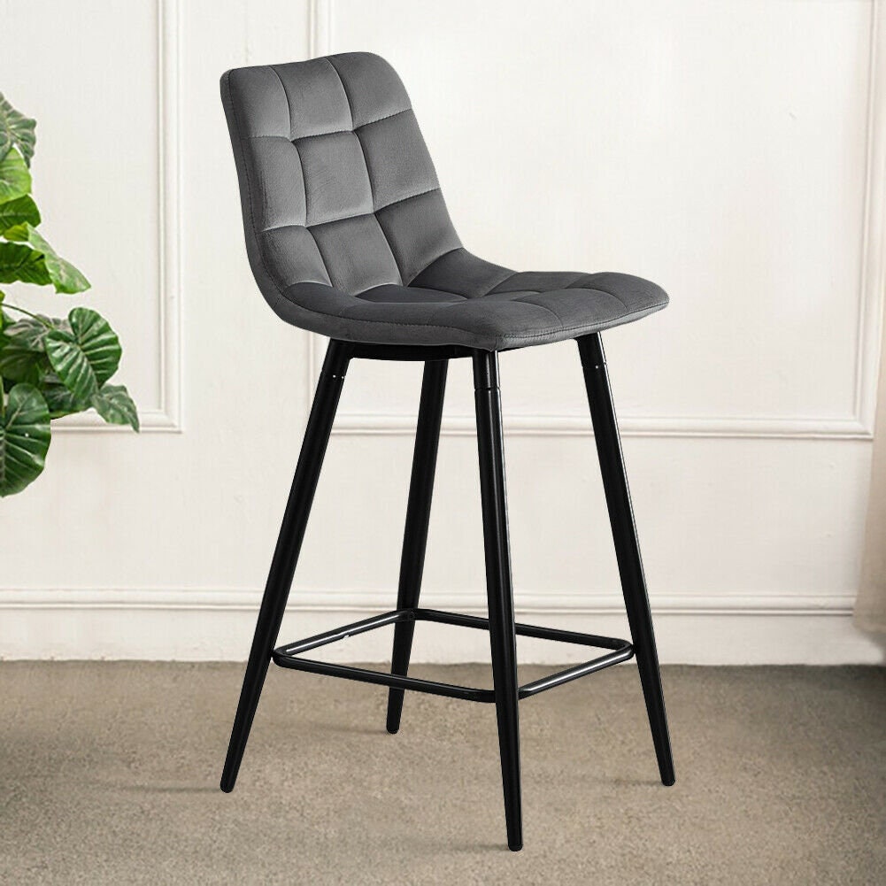 Set of 2 Grey Velvet Bar Stools