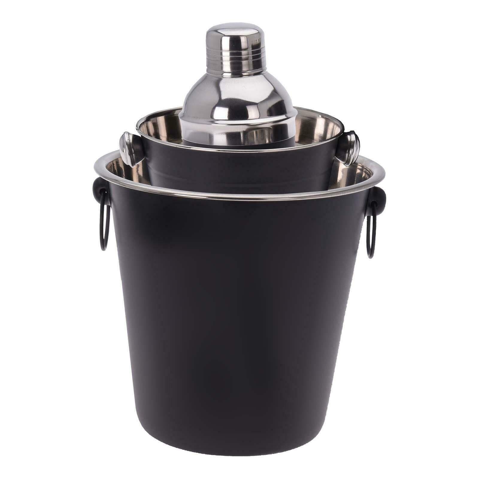 black cocktail shaker set ice bucket ice tongs
