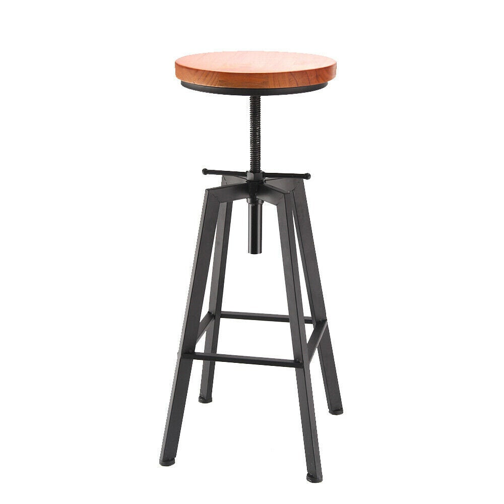 2x Vintage Industrial Bar Stools Chair Retro Kitchen Counter Wooden Seat Pub.