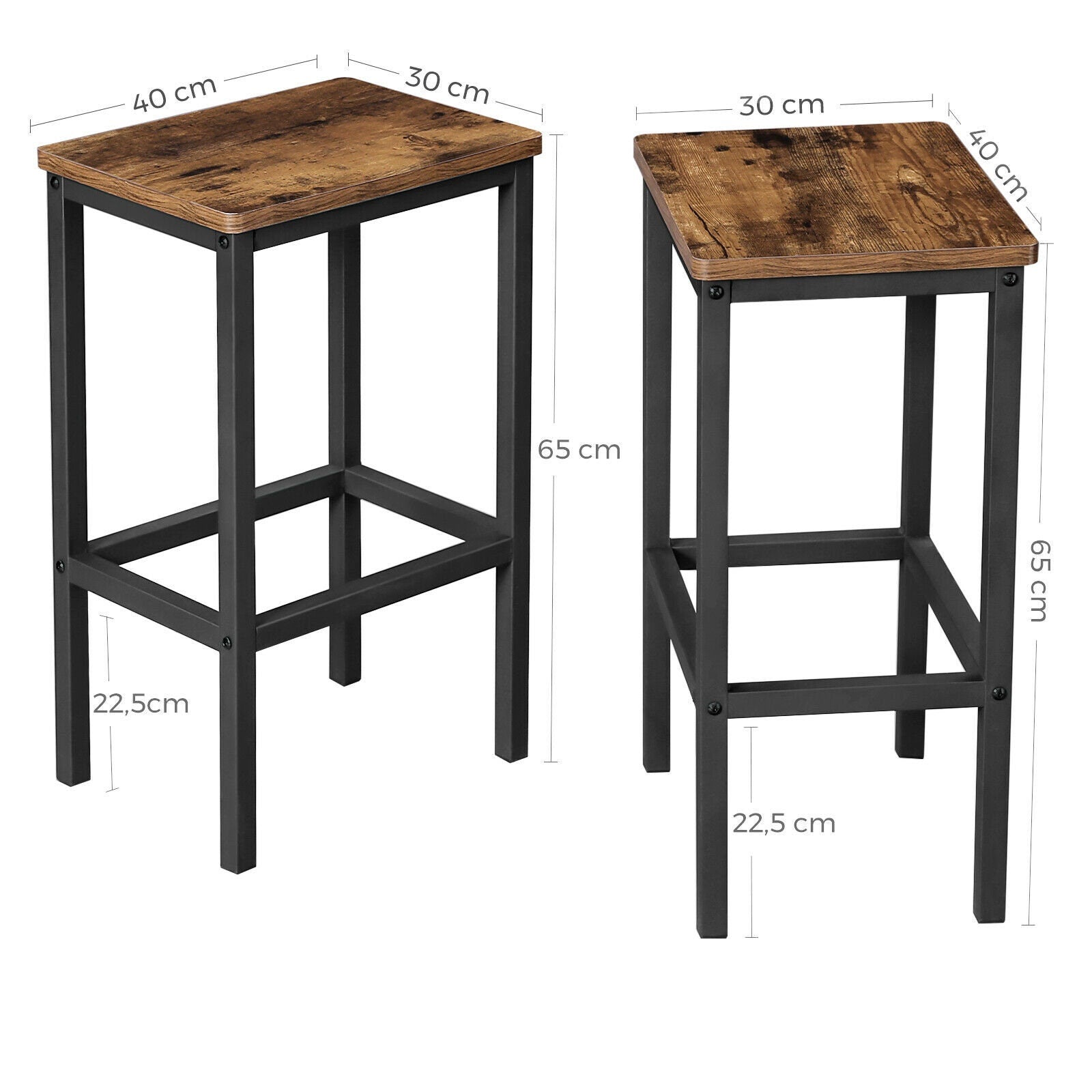 Set of 2 Rustic Industrial Retro Bar Stools, Kitchen Bar Stools with Footrest.