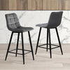 Set of 2 grey velvet bar stools with black 