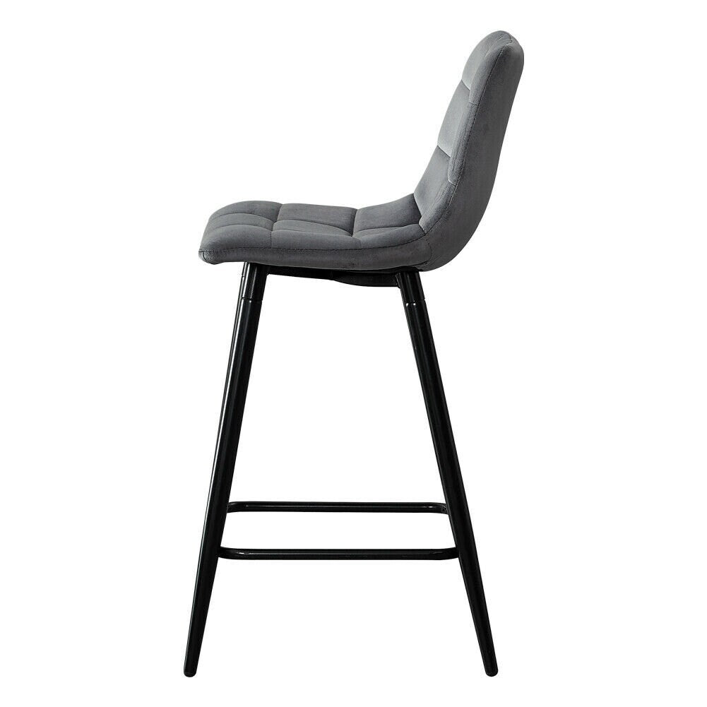 Set of 2 Grey Velvet Bar Stools