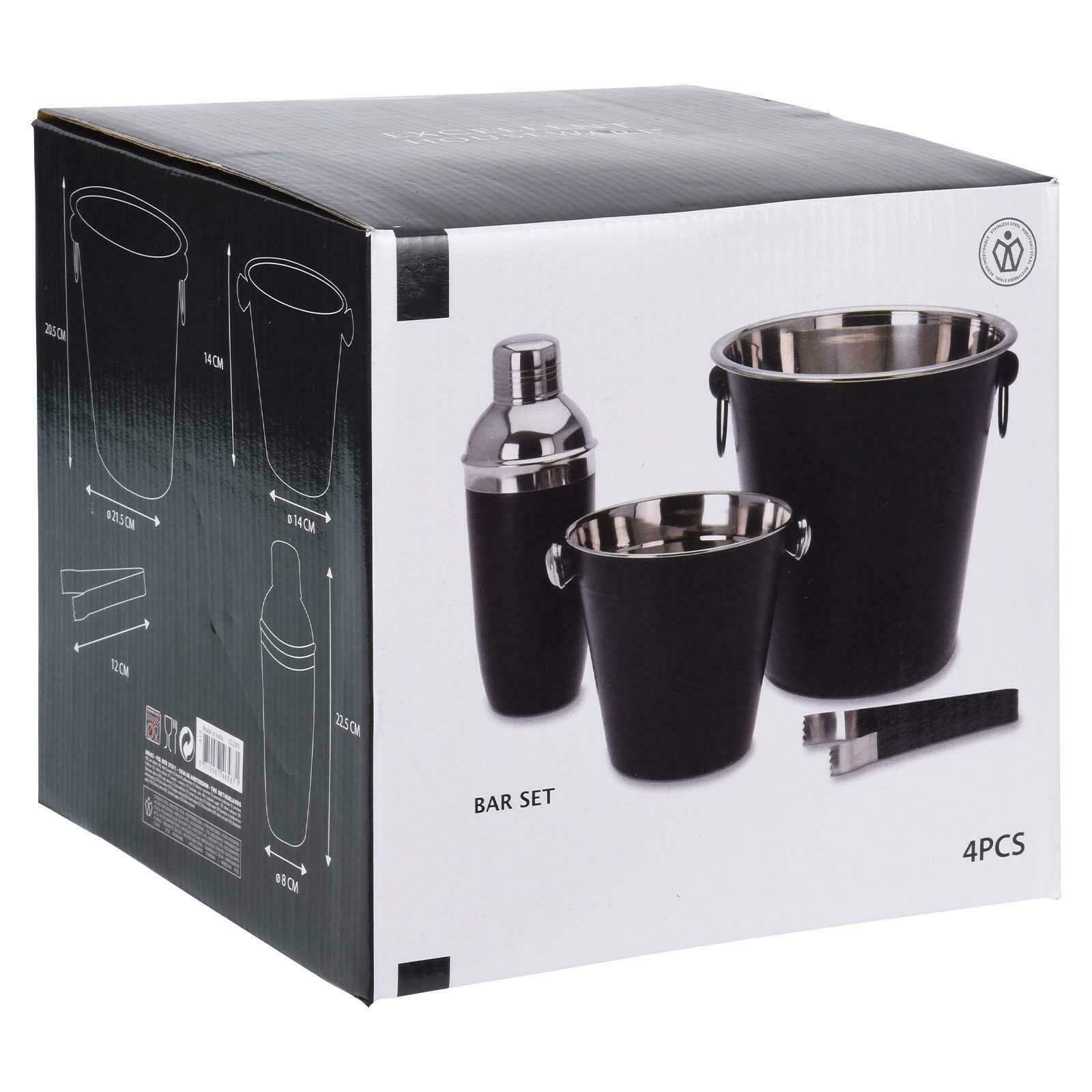 black cocktail shaker set ice bucket ice tongs