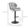 Bar Stool Set of 2 Fabric Adjustable Height Counter Chairs Light Grey.