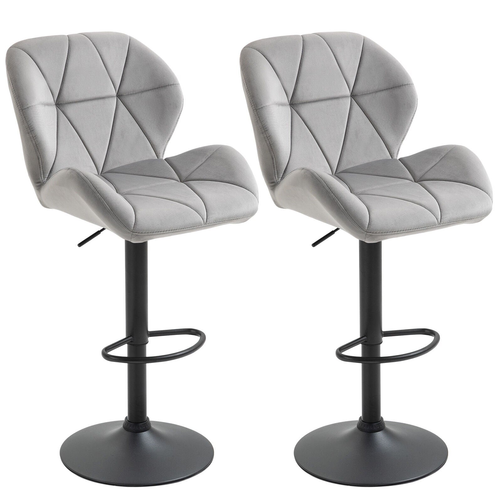 Bar Stool Set of 2 Fabric Adjustable Height Counter Chairs Light Grey.