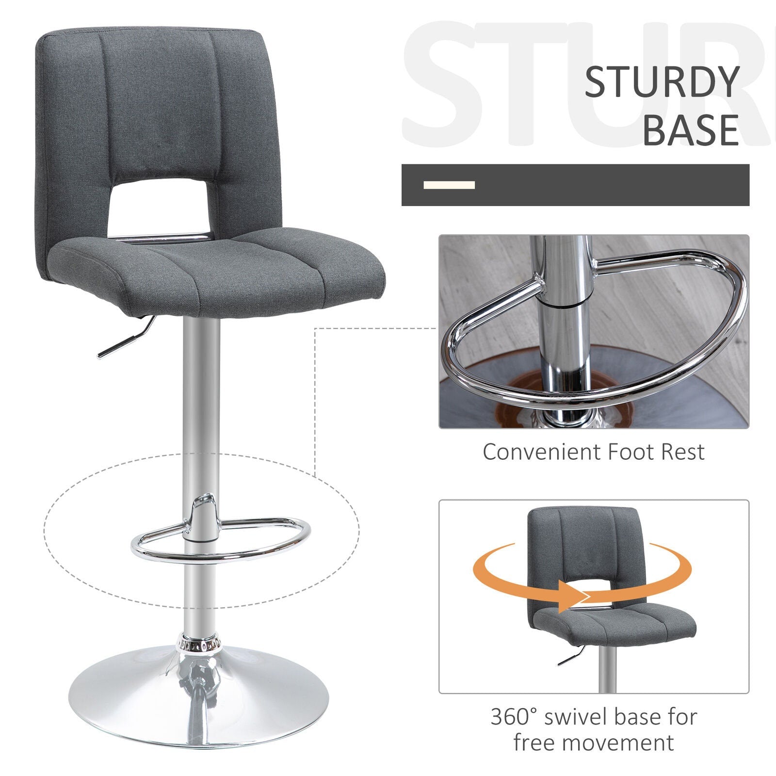 Products Modern Fabric Bar stool Armless Adjustable Height with Swivel Seat, Set of 2