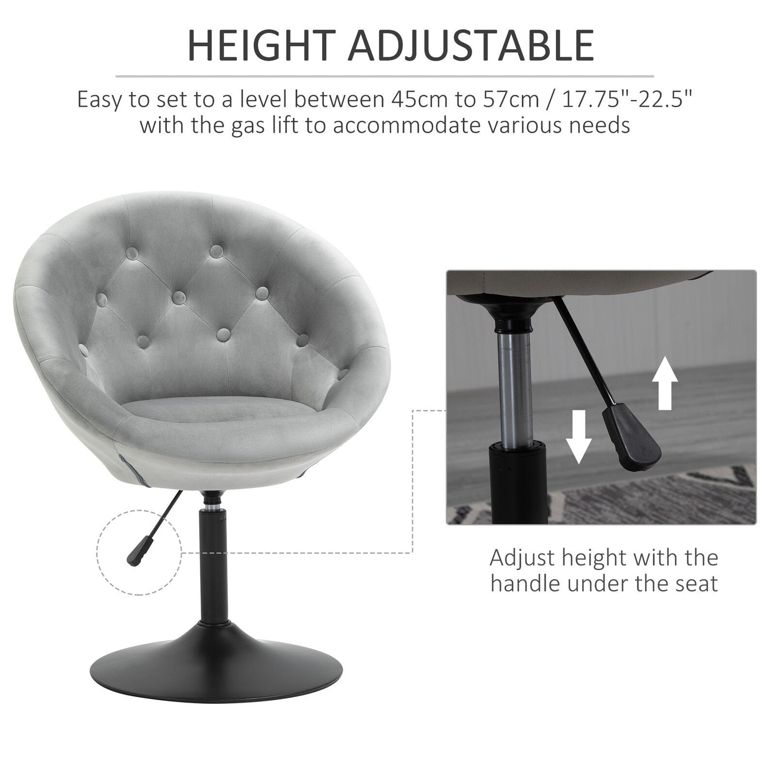 Dining Height Accent Stool Velvet-Touch Tufted Fabric Adjustable Height