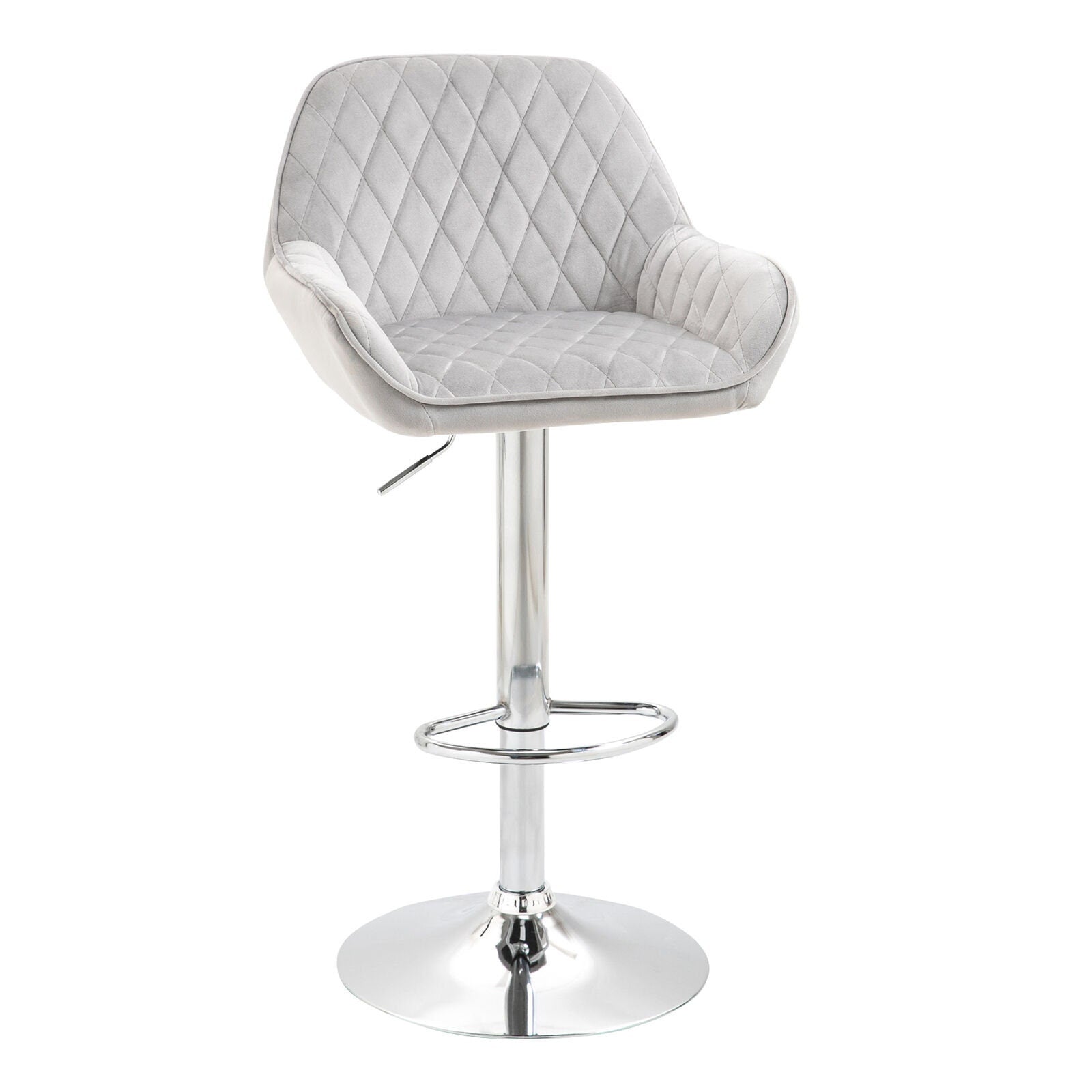 Velvet Bar Stool Adjustable Height with Footrest, Armrest, Grey