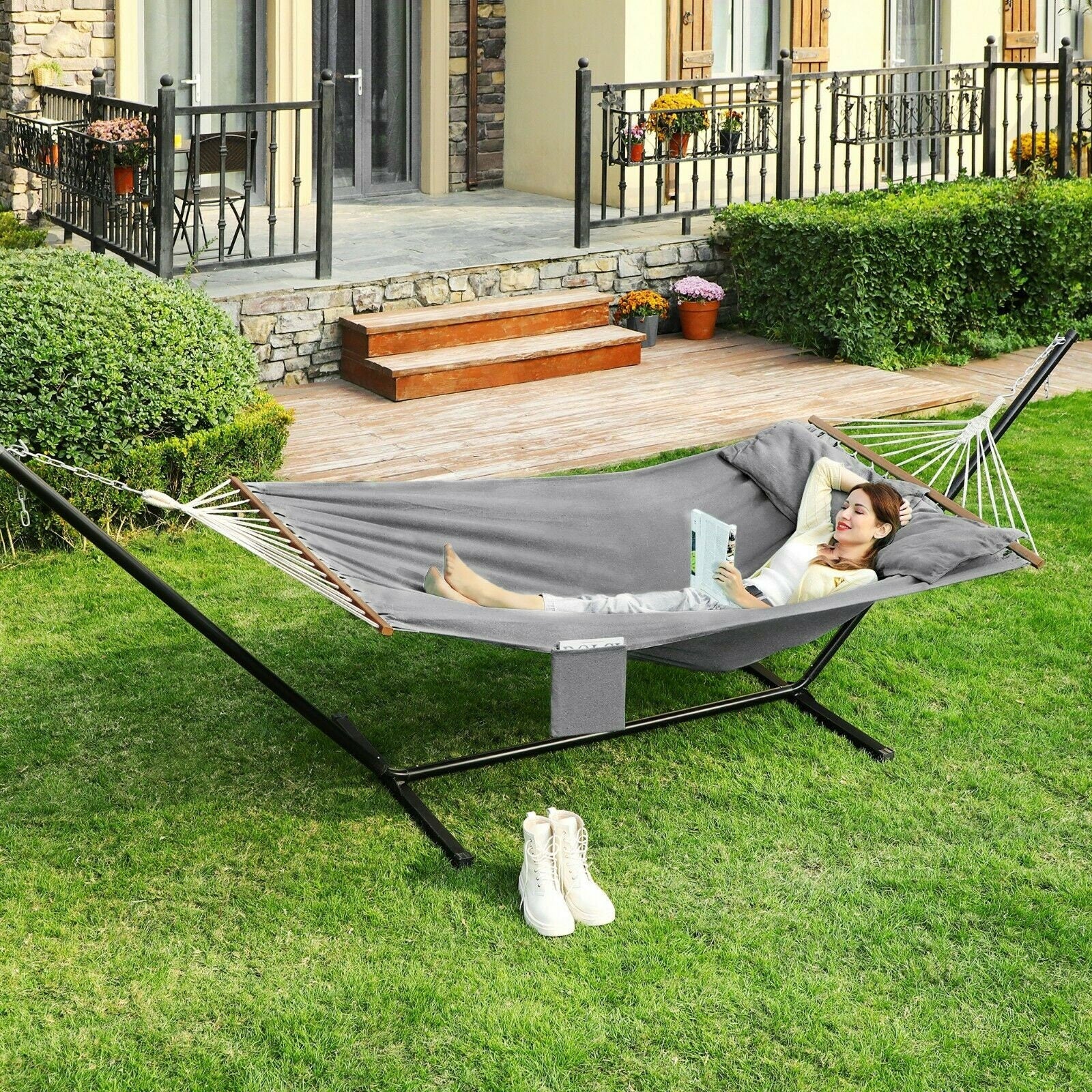 Double Hammock with 2 Pillows, Swing Bed Suitable for 2Person.