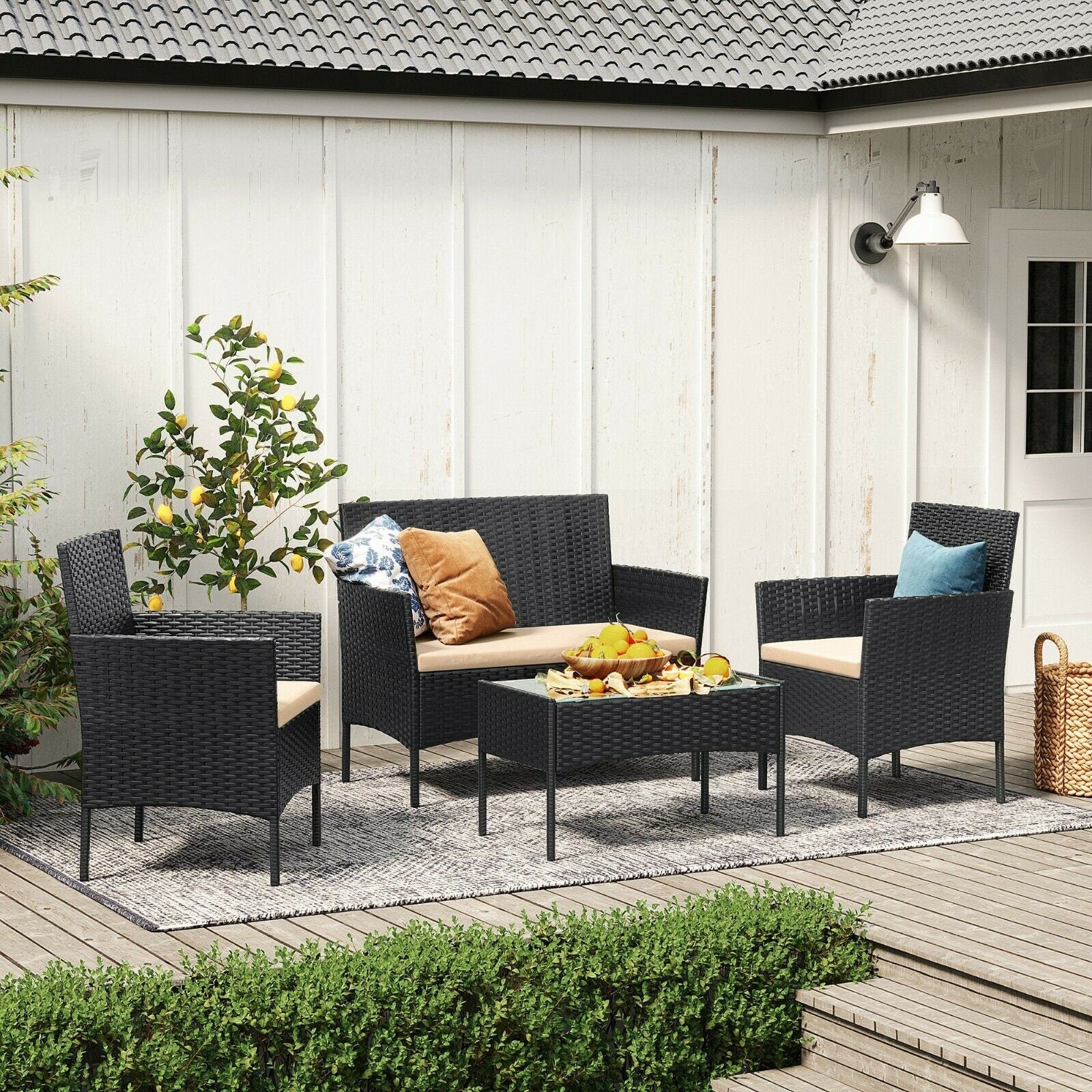 4 Pcs Rattan Garden Furniture Set Polyrattan Outdoor Patio Furniture