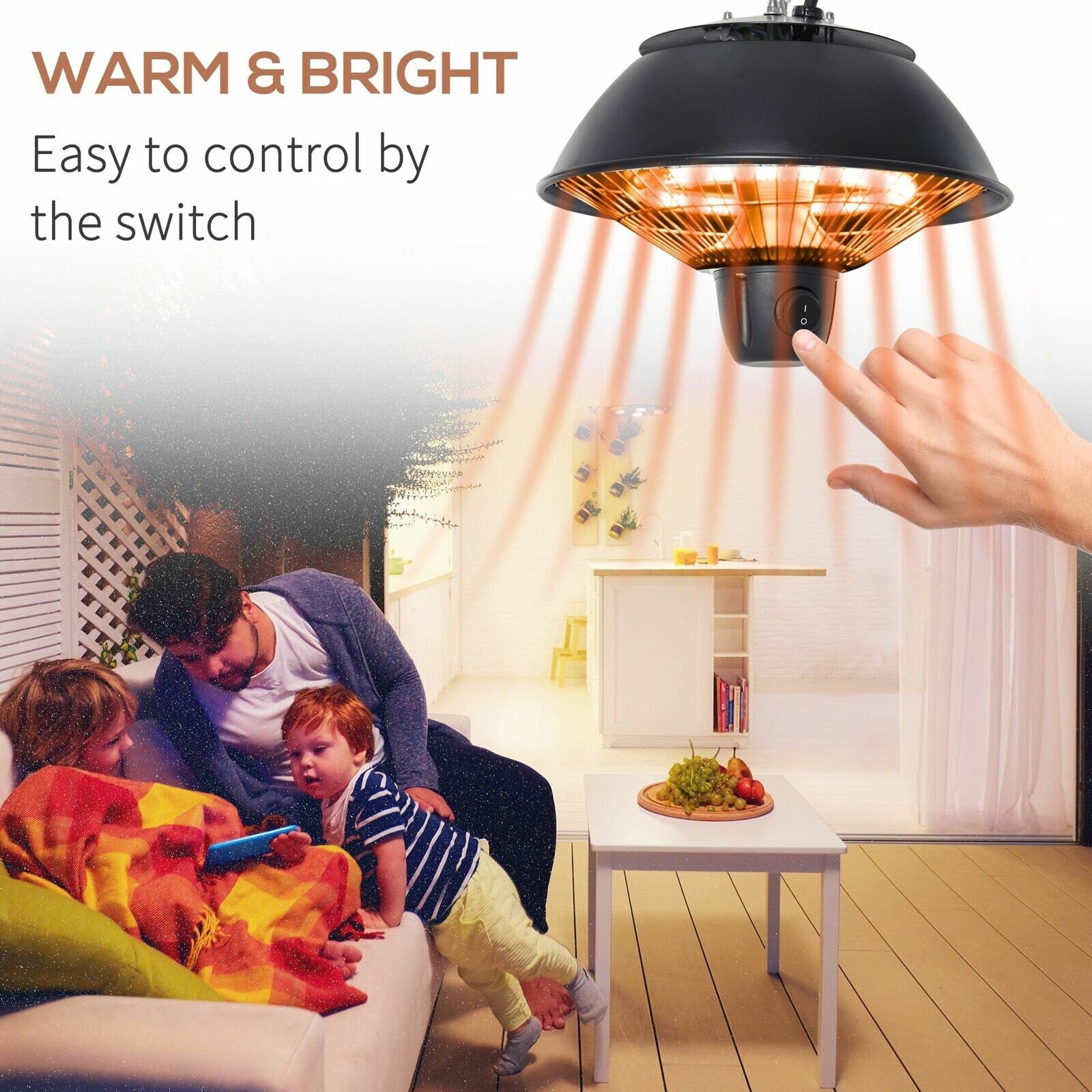 Patio Ceiling Heater Hanging Indoor Tent Halogen Outdoor Electric Black 600W