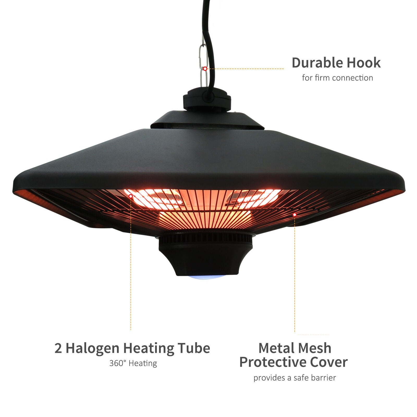 Electric Hanging Heater LED Ceiling Halogen 2000w Patio Garden Aluminum Tent