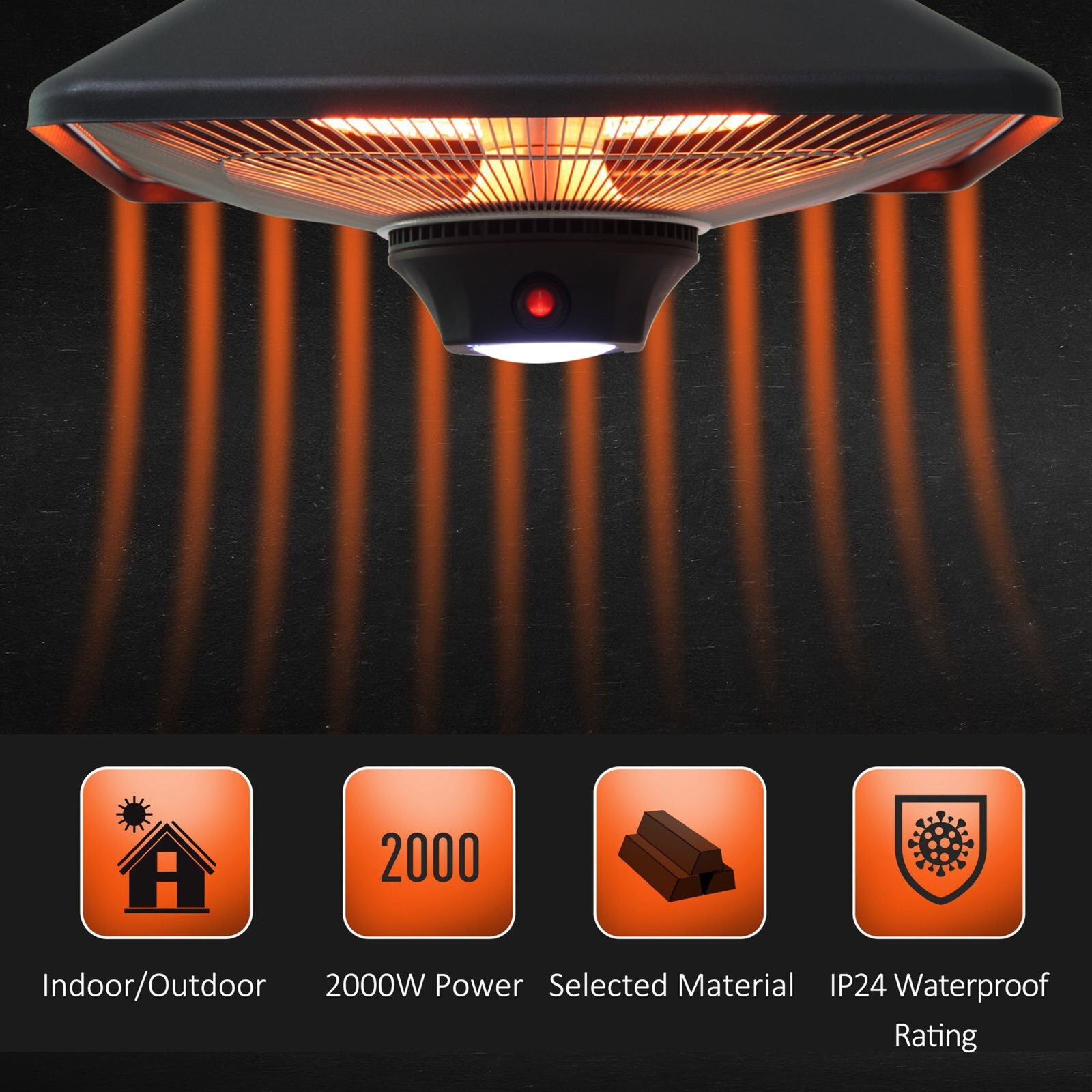 Electric Hanging Heater LED Ceiling Halogen 2000w Patio Garden Aluminum Tent