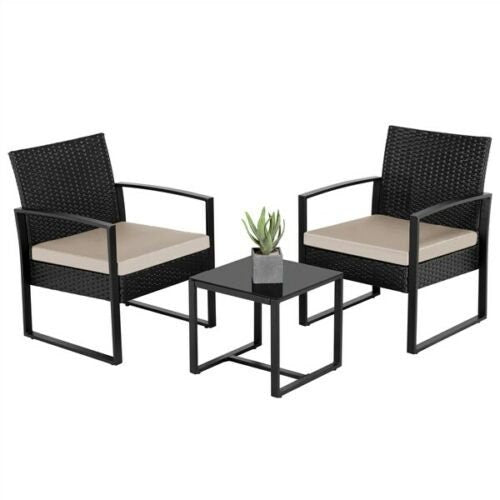 Rattan Garden Furniture Sets Weaving Wicker Chairs and Table Outdoor w/ Cushions 