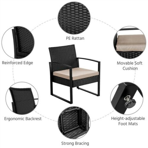 Rattan Garden Furniture Sets Weaving Wicker Chairs and Table Outdoor w/ Cushions 