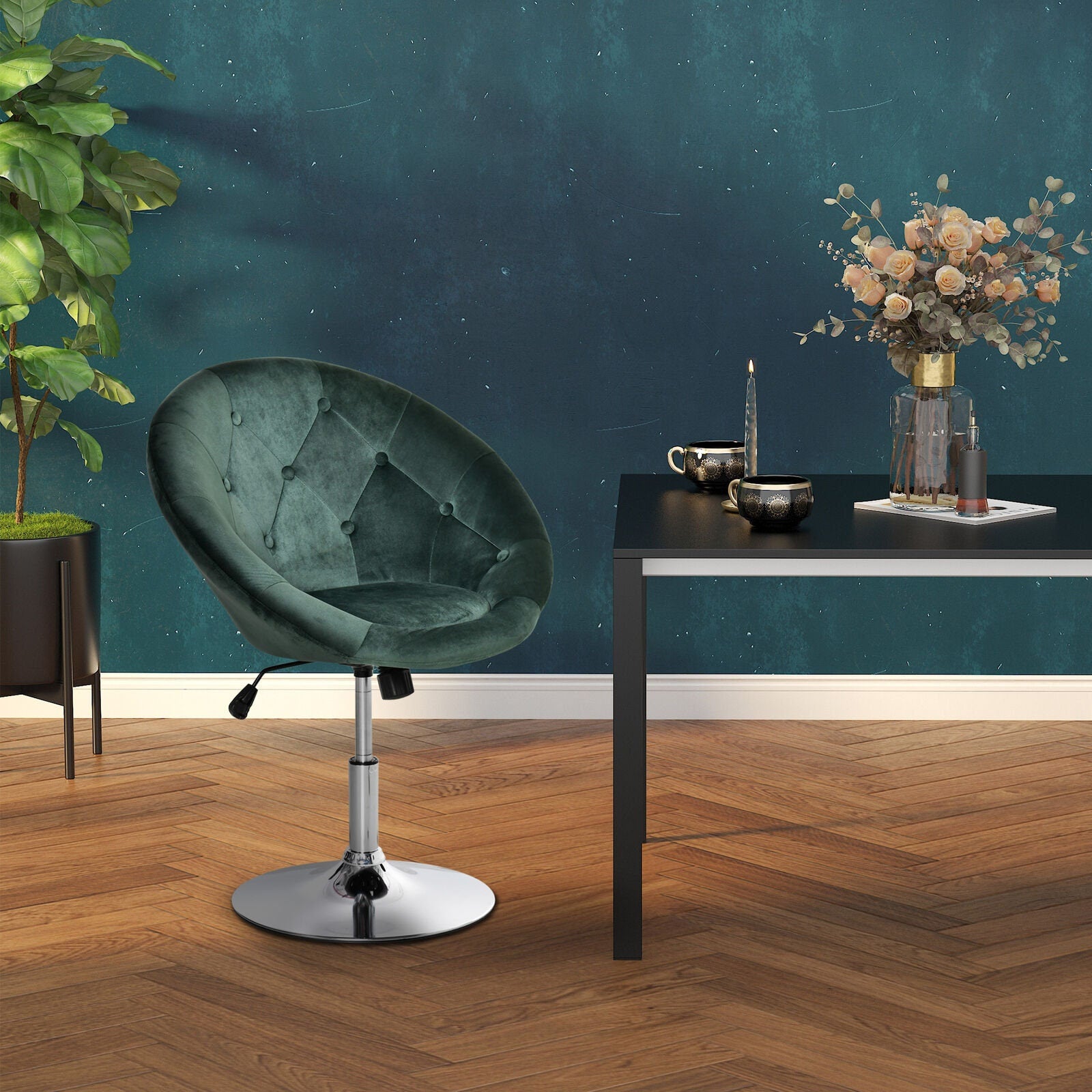 Swivel Dining Height Bar Stool Adjustable Armless Tub Chair Green