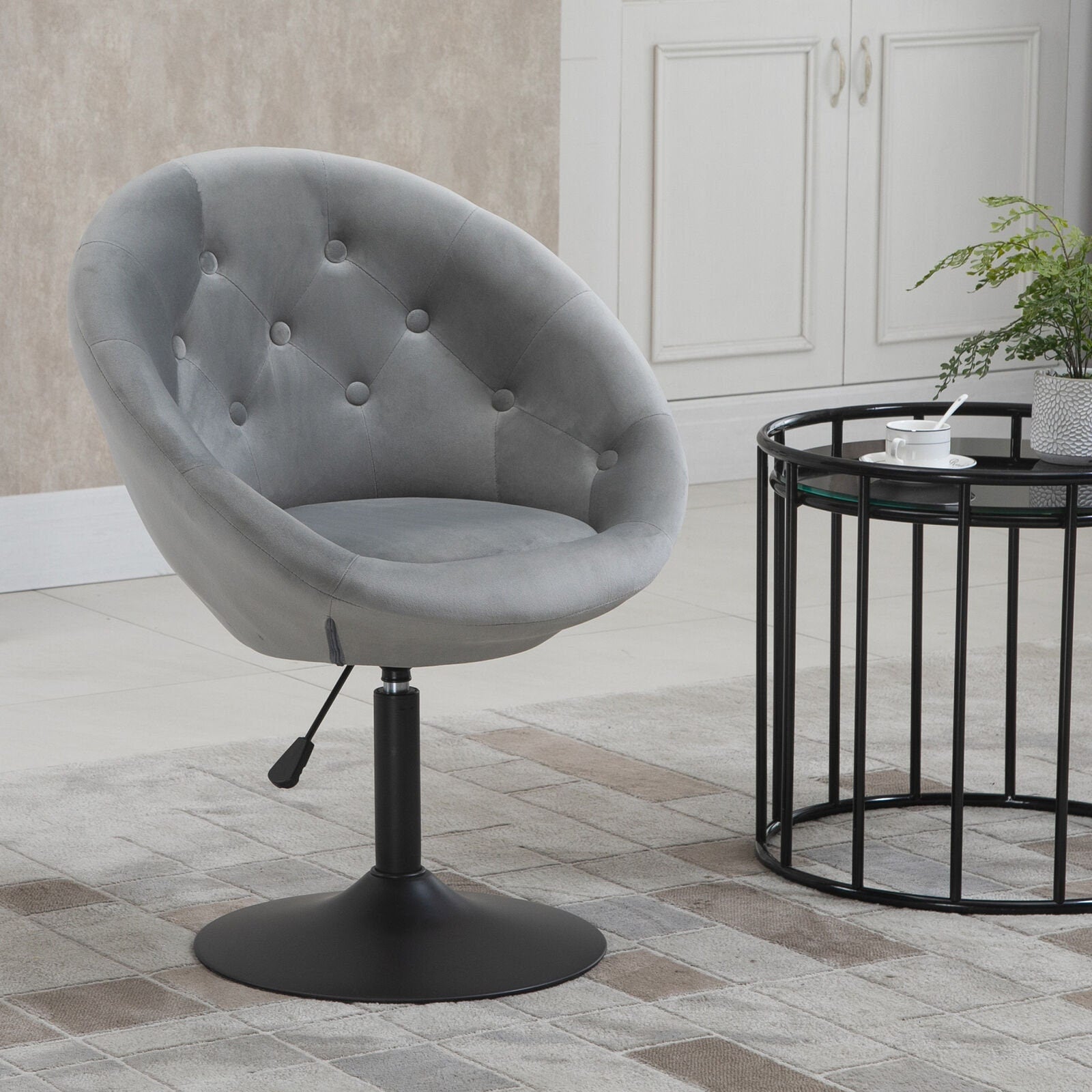 Dining Height Accent Stool Velvet-Touch Tufted Fabric Adjustable Height
