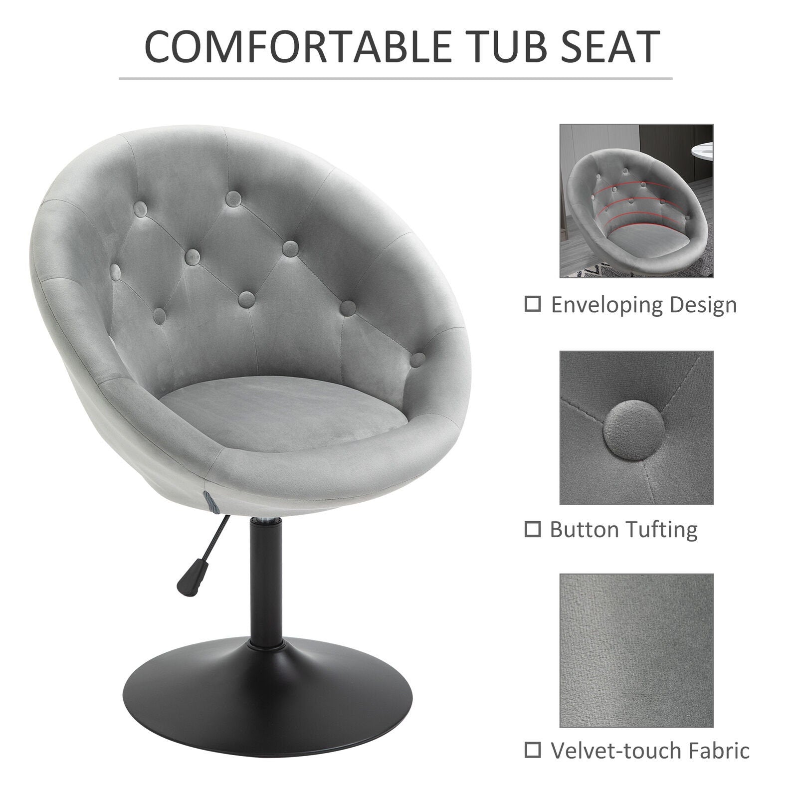 Dining Height Accent Stool Velvet-Touch Tufted Fabric Adjustable Height