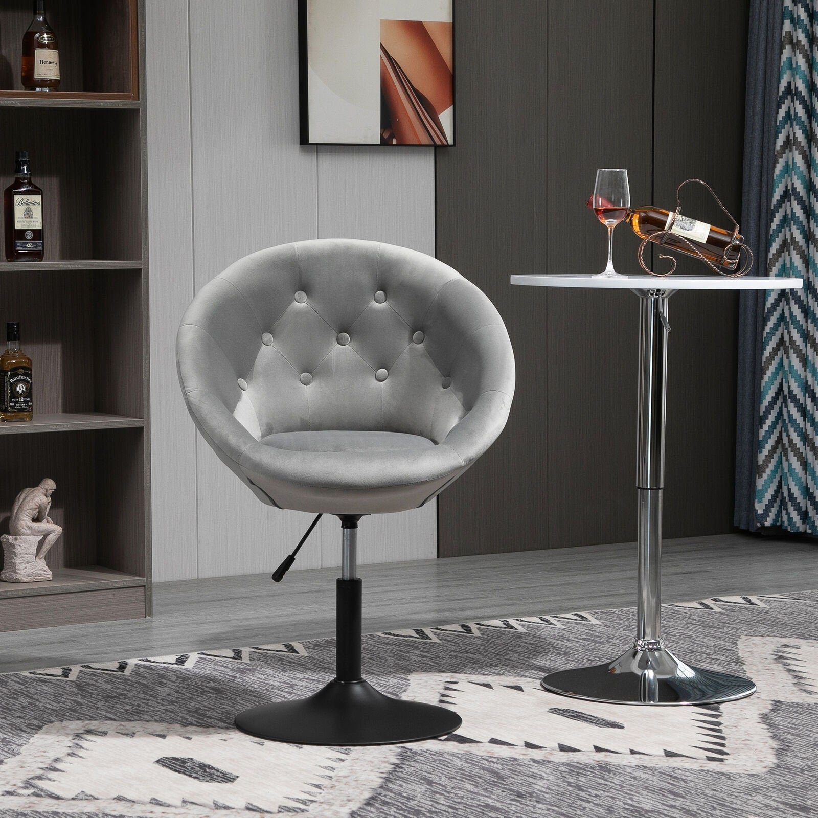 Dining Height Accent Stool Velvet-Touch Tufted Fabric Adjustable Height
