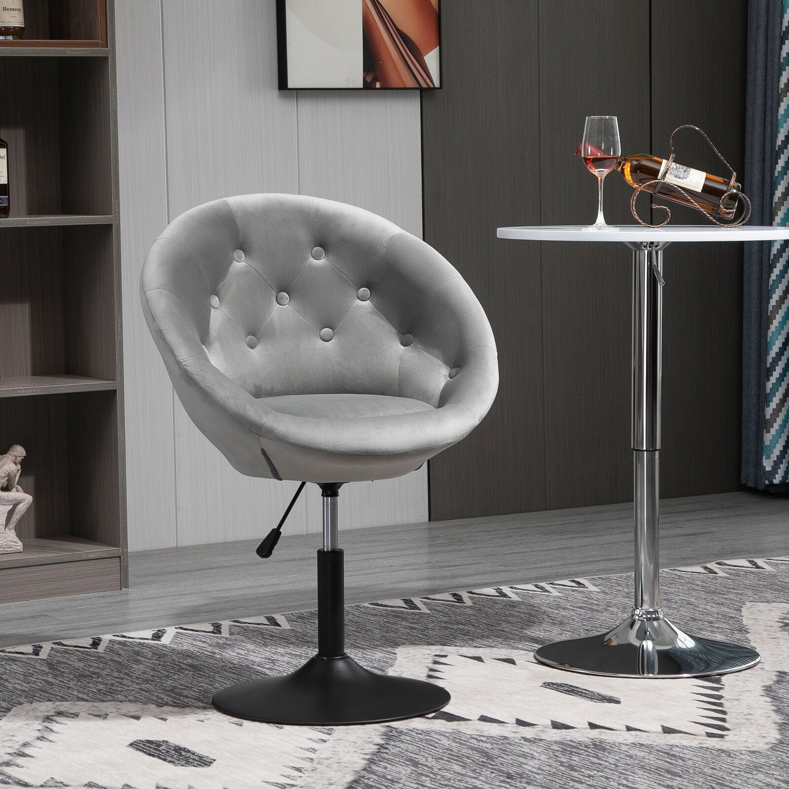 Dining Height Accent Stool Velvet-Touch Tufted Fabric Adjustable Height