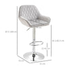 Velvet Bar Stool Adjustable Height with Footrest, Armrest, Grey