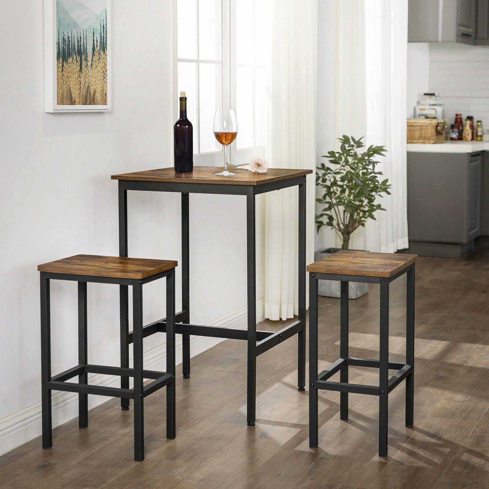 Bar Table Square Tall Table Heavy-Duty Steel Frame Easy Assembly.