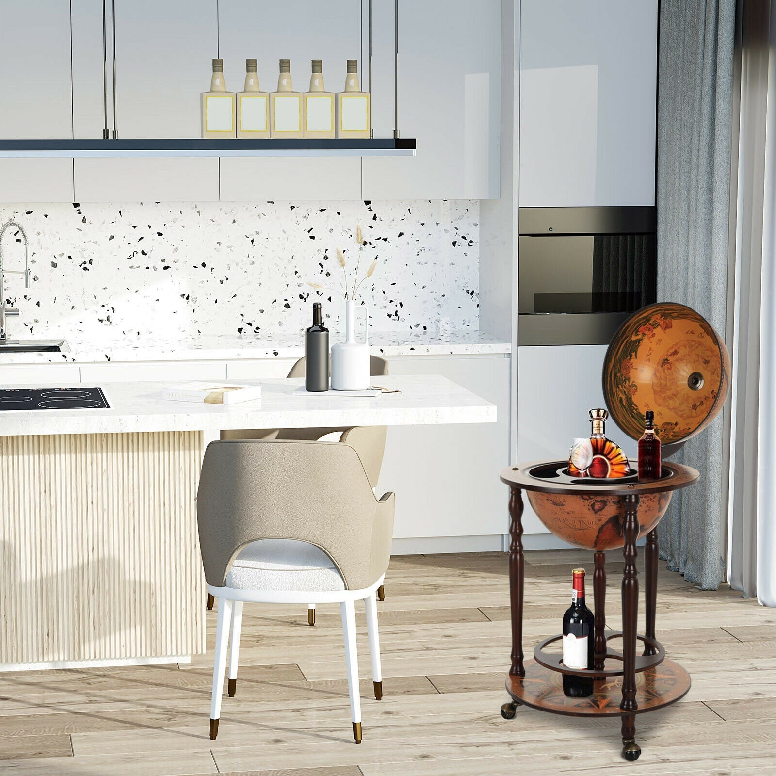 Globe Shaped Retro Style Bar Cabinet Wine Alcohol Storage Trolley Glass.