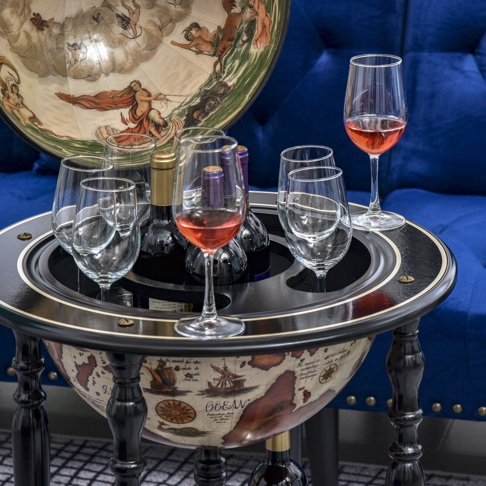 Globe Retro Style Mini Bar Drink Cabinet Movable Wine Beverage Trolley