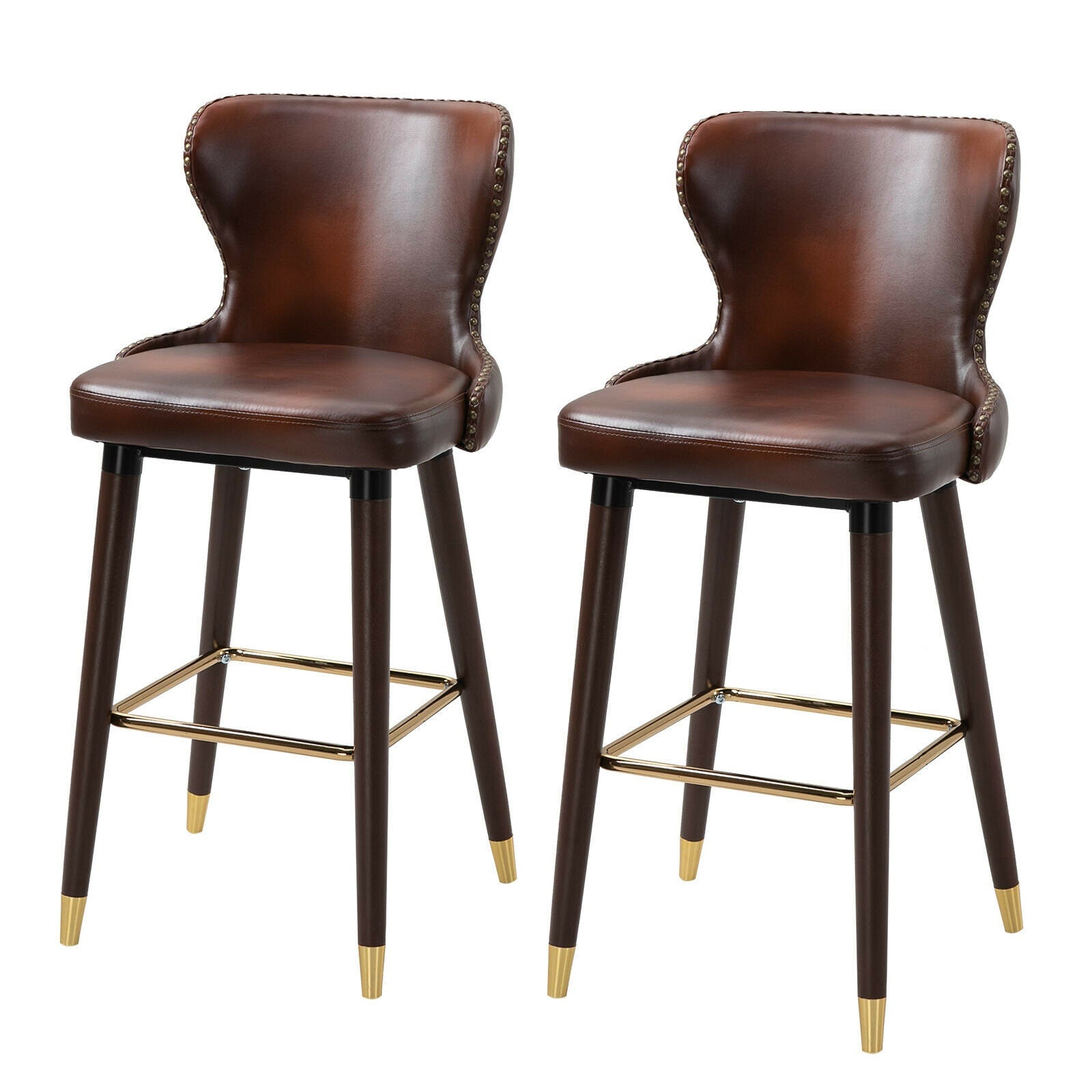 luxury brown leather bar chairs pub seats with gold feet