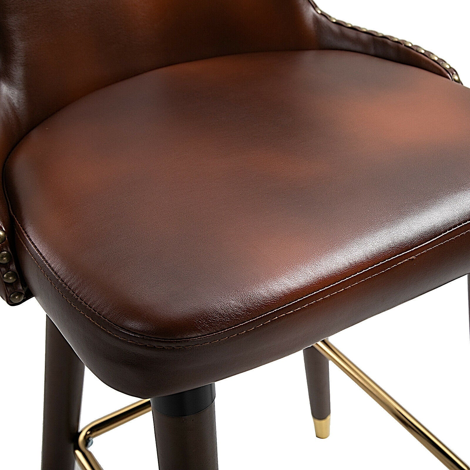 luxury brown leather bar chairs pub seats with gold feet