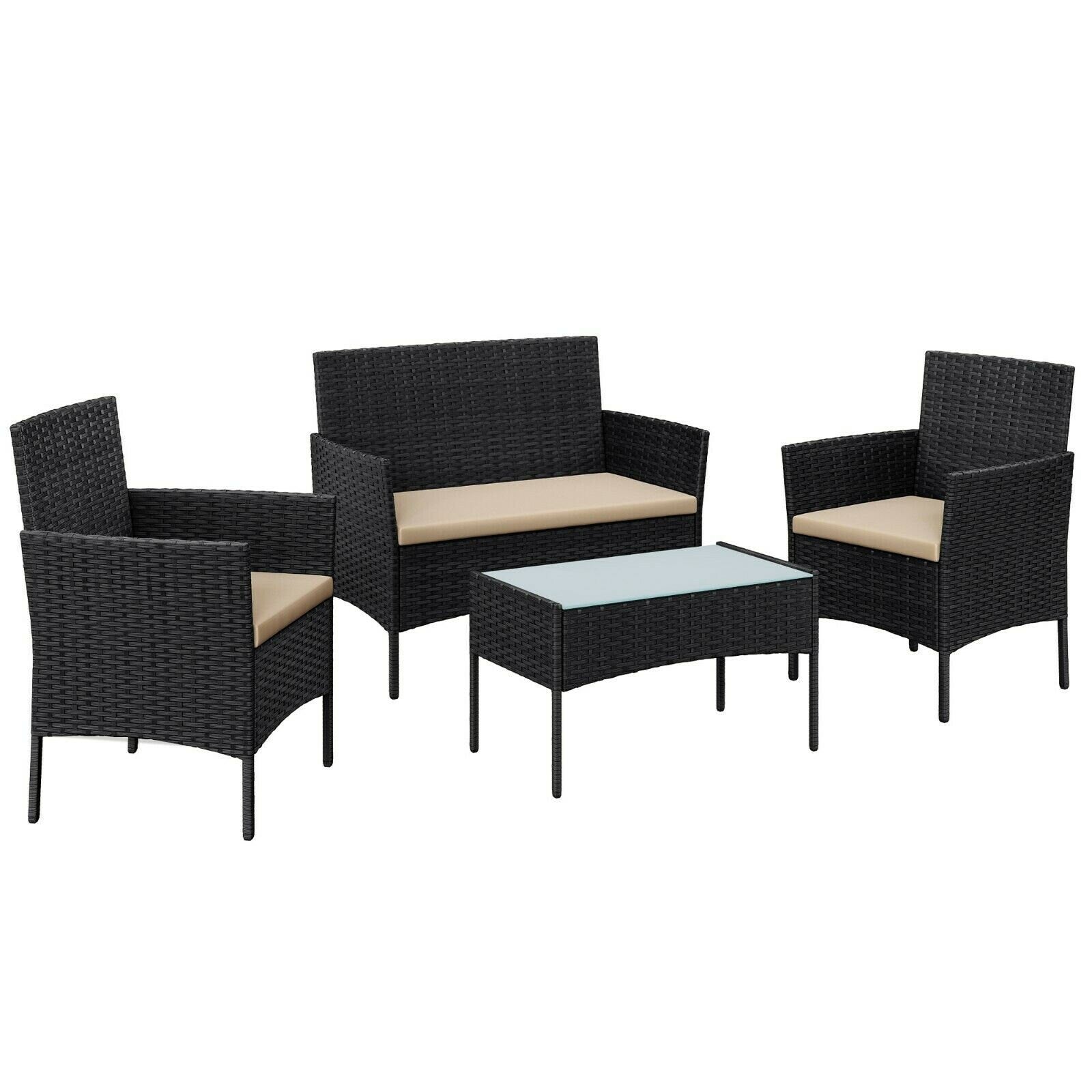 4 Pcs Rattan Garden Furniture Set Polyrattan Outdoor Patio Furniture