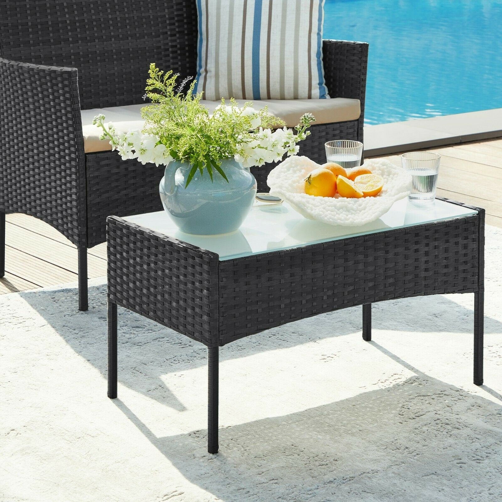 4 Pcs Rattan Garden Furniture Set Polyrattan Outdoor Patio Furniture