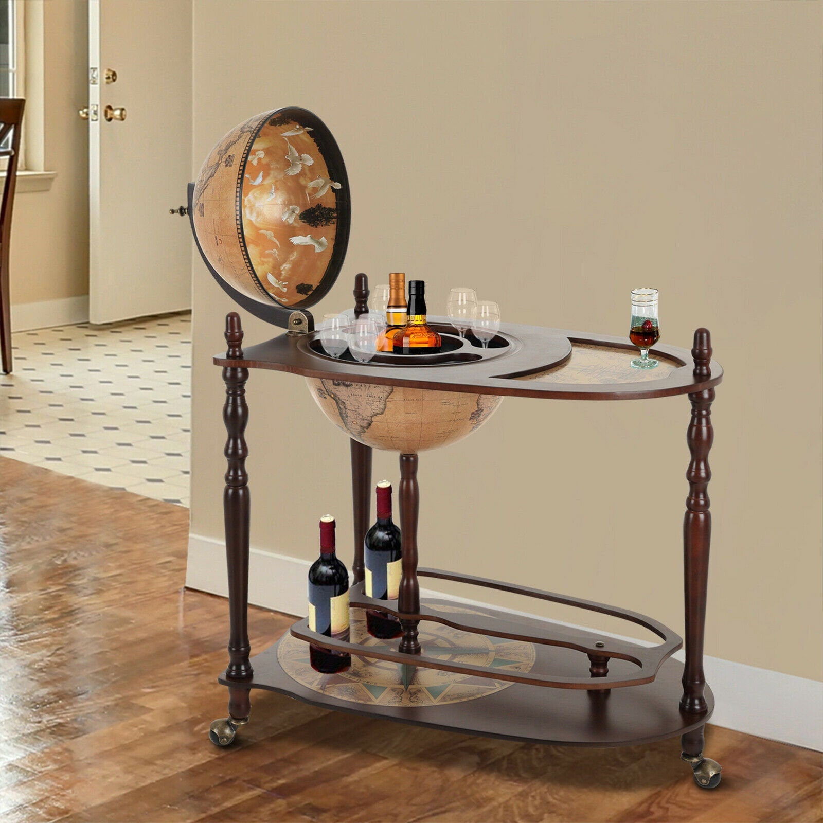 Bar Globe Drinks Cabinet Wine Container Minibar Storage Trolley Table