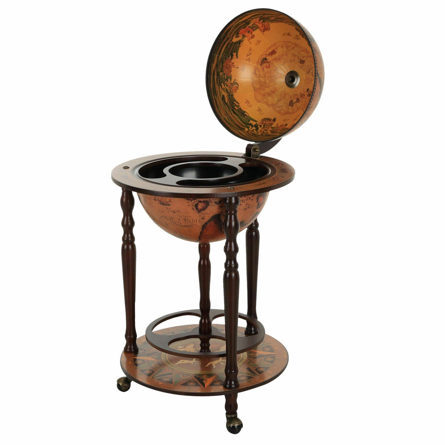 Globe Shaped Retro Style Bar Cabinet Wine Alcohol Storage Trolley Glass.