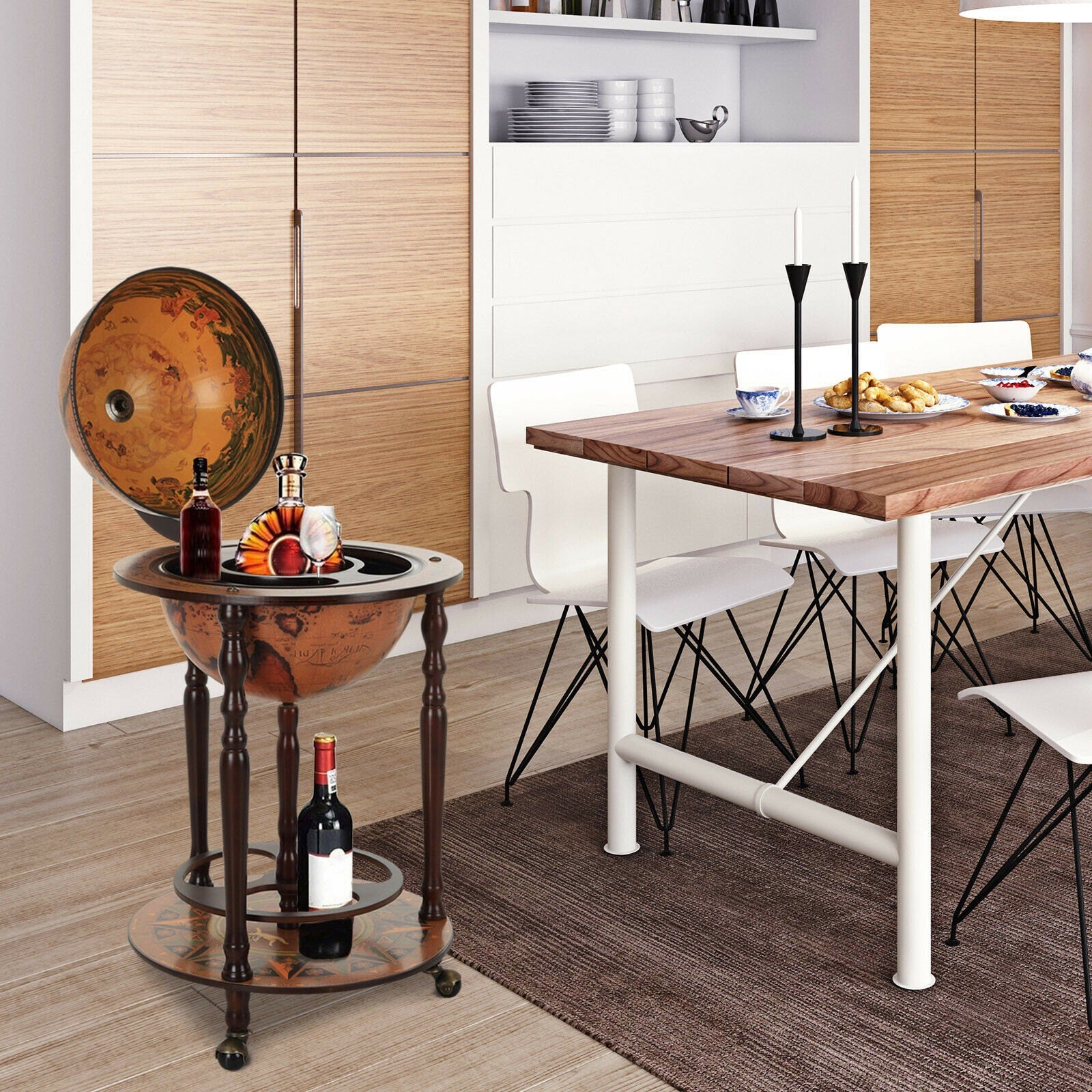 Globe Shaped Retro Style Bar Cabinet Wine Alcohol Storage Trolley Glass.