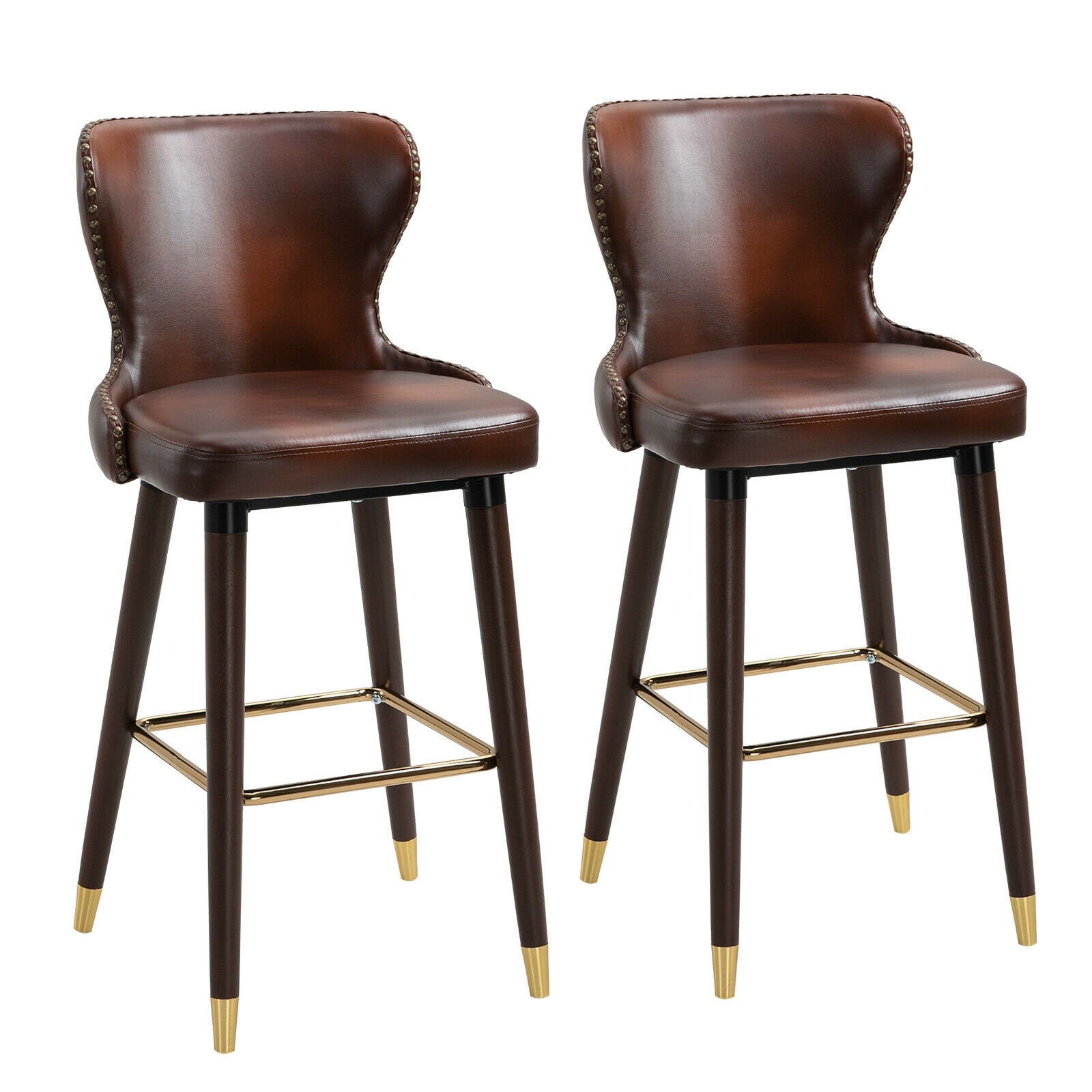 luxury brown leather bar chairs pub seats with gold feet