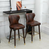luxury brown leather bar chairs pub seats with gold feet