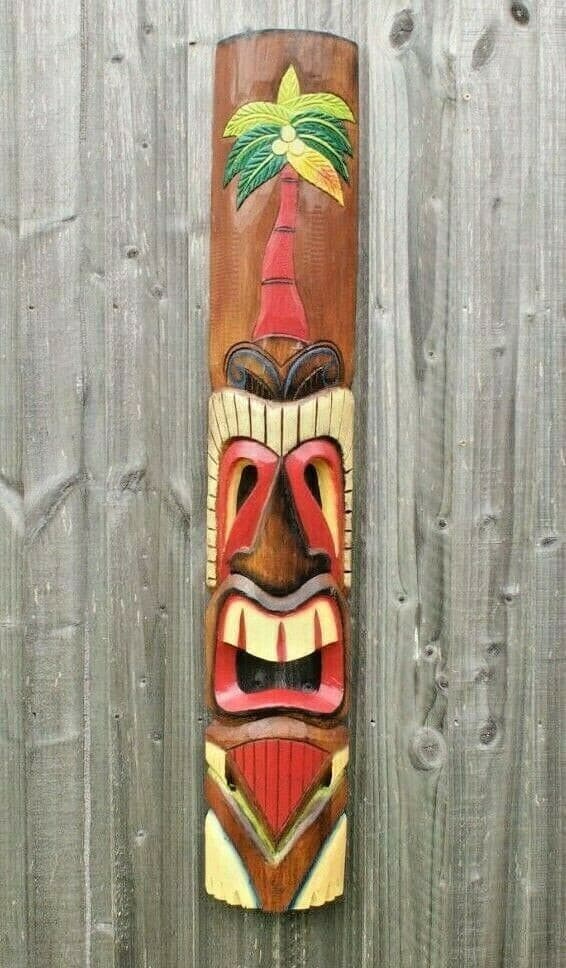 Handcarved Tiki Face Mask Wall Hanging