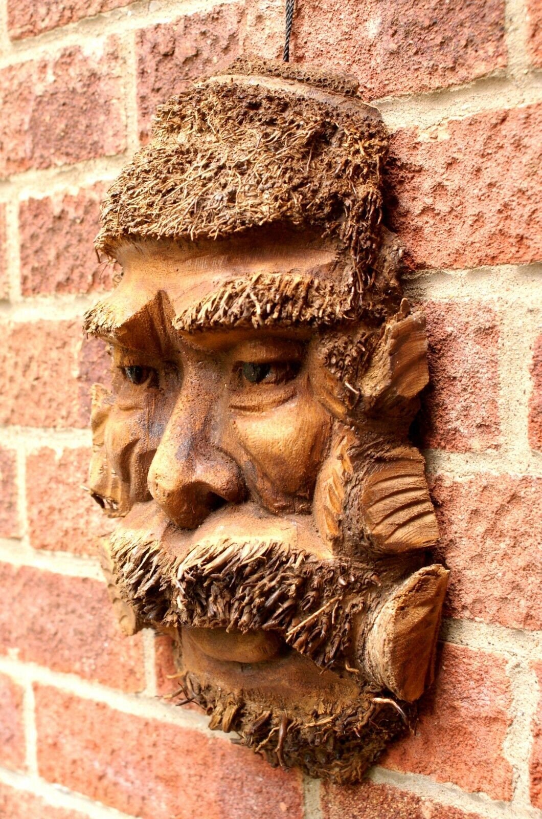 Large Bamboo Wall Hanging Mans Face Mask Handcarved Garden Bar Wooden Decoration.