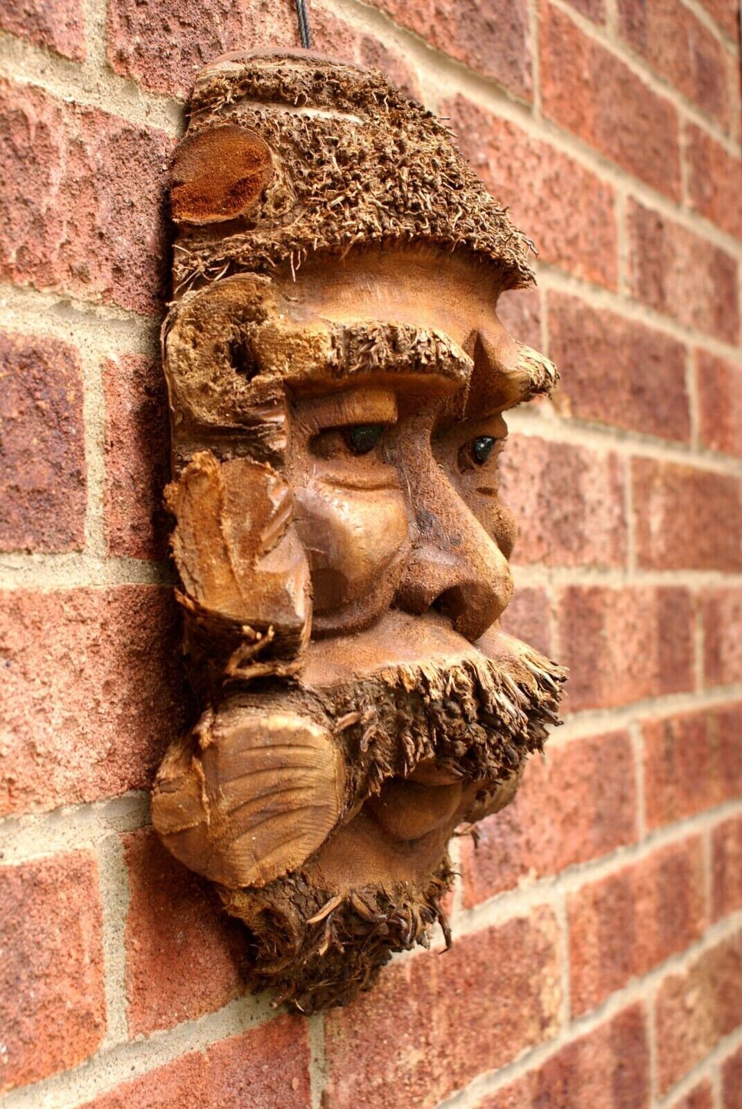 Large Bamboo Wall Hanging Mans Face Mask Handcarved Garden Bar Wooden Decoration.