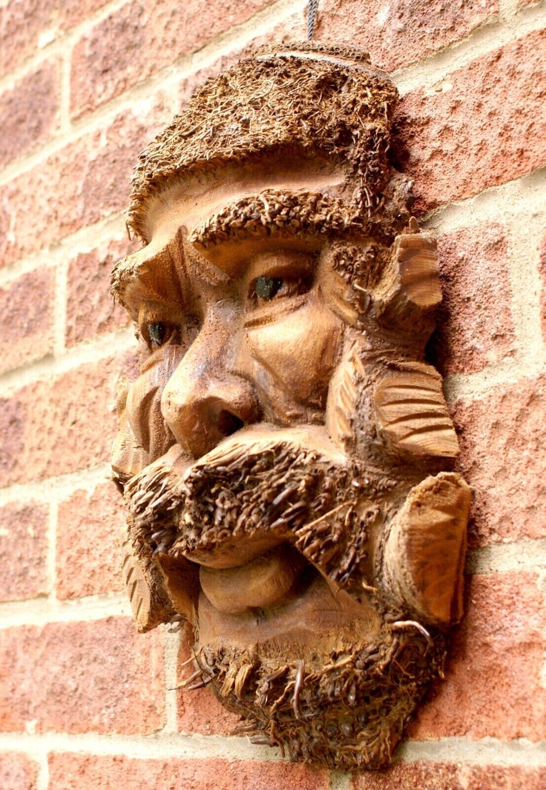 Large Bamboo Wall Hanging Mans Face Mask Handcarved Garden Bar Wooden Decoration.