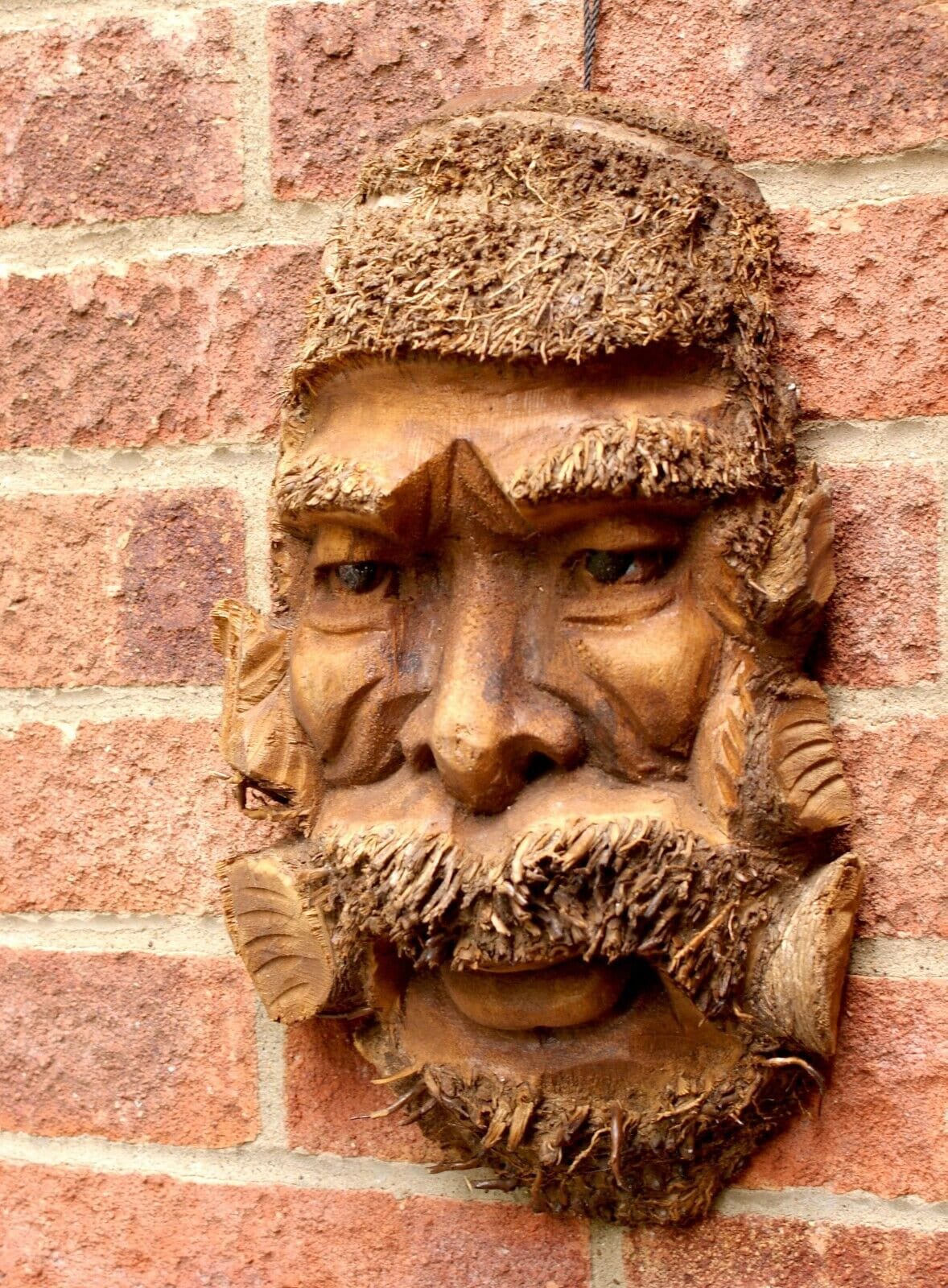 Large Bamboo Wall Hanging Mans Face Mask Handcarved Garden Bar Wooden Decoration.