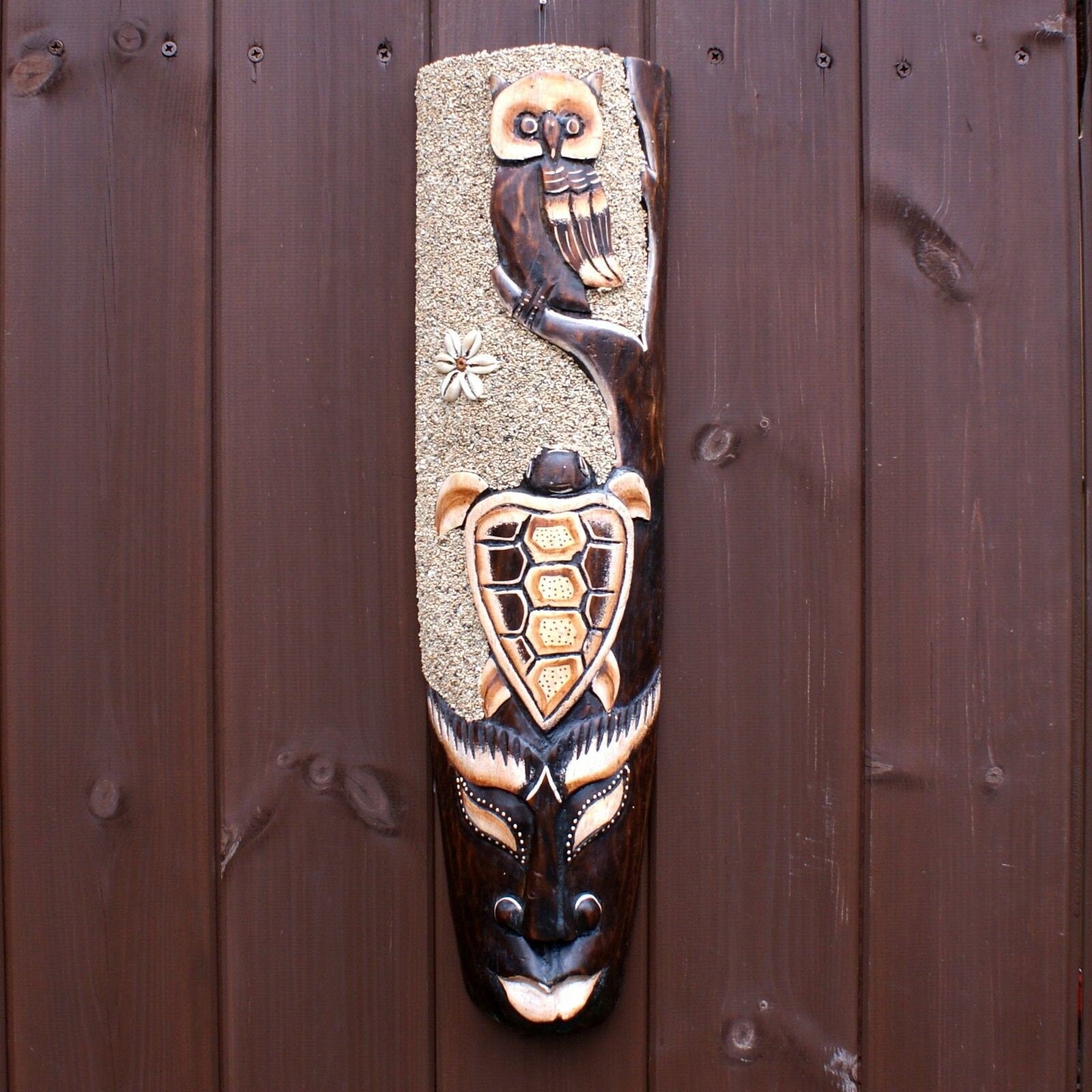 Ethnic African Tribal Wall Mask Animal Inspired Owl and Turtle