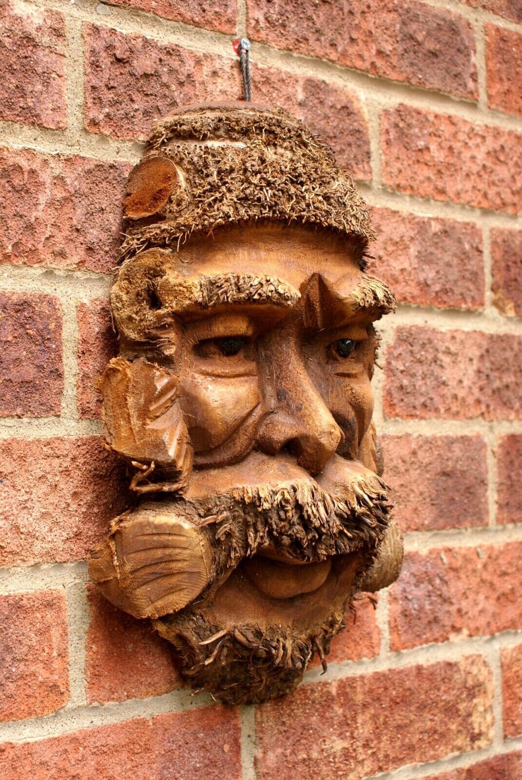 Large Bamboo Wall Hanging Mans Face Mask Handcarved Garden Bar Wooden Decoration.